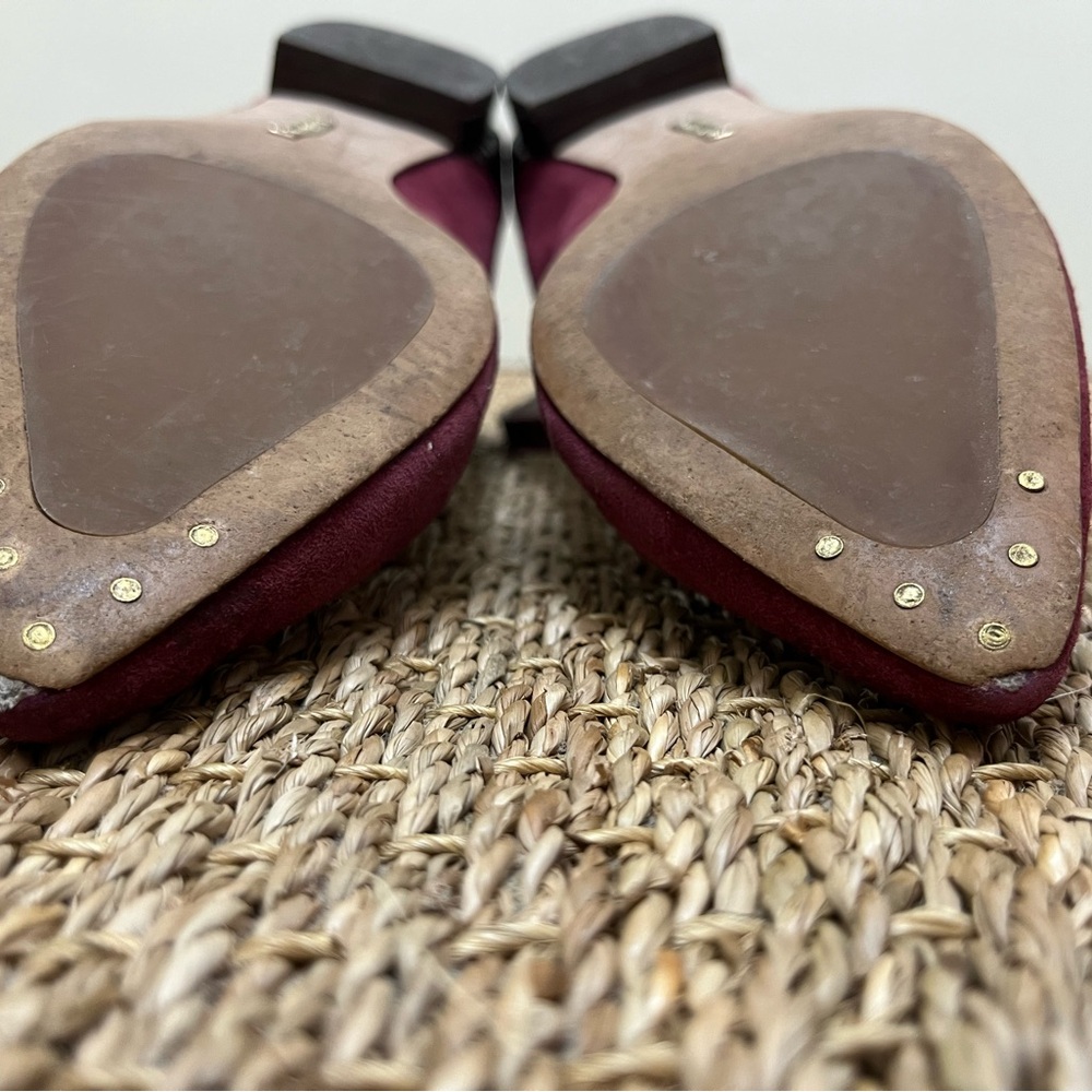 Louise et Cie Burgundy Suede Ballet Flats with Textured Leather Ankle Strap - Picture 9 of 16